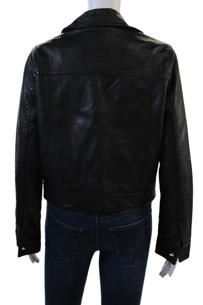 Topshop Womens Biker Motorcycle Jacket Black Buckle Coated Polyester Size 8