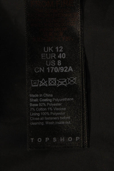 Topshop Womens Biker Motorcycle Jacket Black Buckle Coated Polyester Size 8