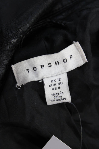 Topshop Womens Biker Motorcycle Jacket Black Buckle Coated Polyester Size 8