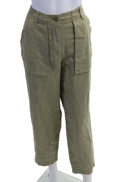J Crew Women Cropped Cargo Pants Green Linen Lyocell Size 4
