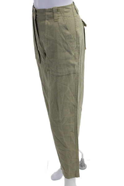 J Crew Women Cropped Cargo Pants Green Linen Lyocell Size 4