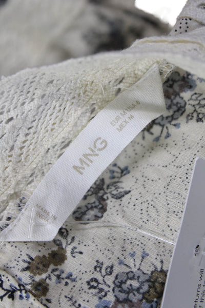 MNG Womens Bohemian Floral High Neck Cotton Long Sleeve Blouse Beige Size 6