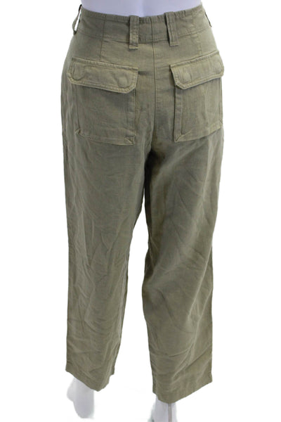 J Crew Women Cropped Cargo Pants Green Linen Lyocell Size 4
