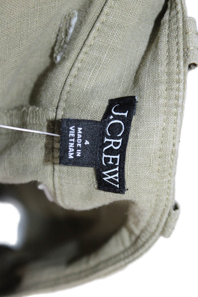 J Crew Women Cropped Cargo Pants Green Linen Lyocell Size 4