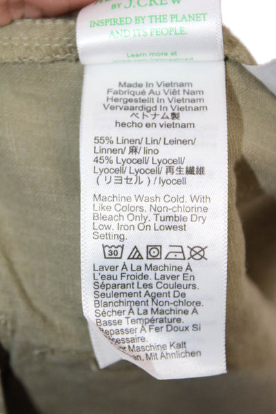 J Crew Women Cropped Cargo Pants Green Linen Lyocell Size 4