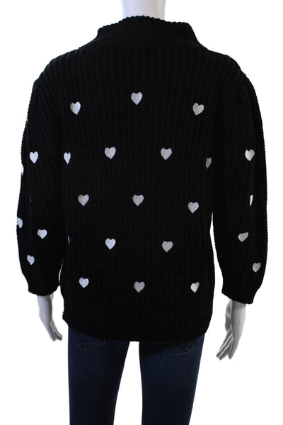 Anthropologie Womens Pullover Mock Neck Heart Sweater Black 3/4 Sleeve Size M