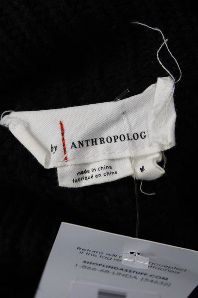 Anthropologie Womens Pullover Mock Neck Heart Sweater Black 3/4 Sleeve Size M