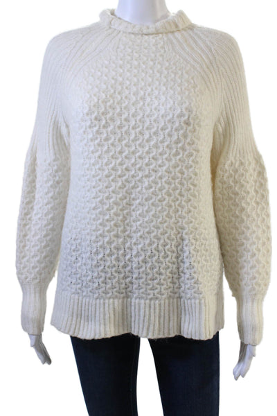 Anthropologie Womens Pullover Mock Neck Long Sleeve White Alpaca Blend Size S