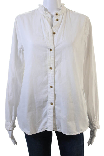 J Crew Women Basic White Cotton High Neck Button Up Blouse Long Sleeve Size 6