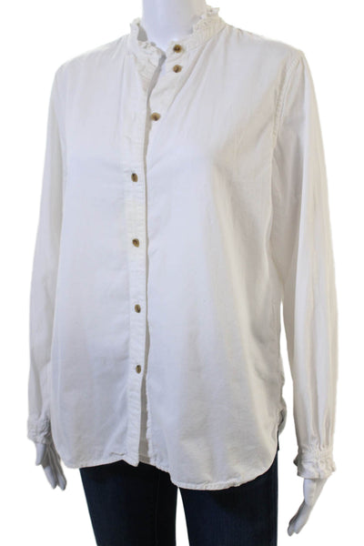 J Crew Women Basic White Cotton High Neck Button Up Blouse Long Sleeve Size 6