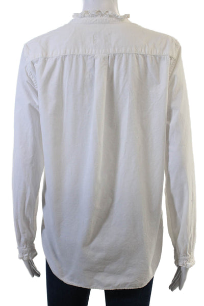 J Crew Women Basic White Cotton High Neck Button Up Blouse Long Sleeve Size 6