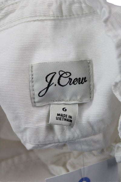 J Crew Women Basic White Cotton High Neck Button Up Blouse Long Sleeve Size 6