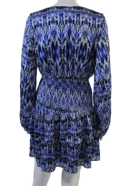 Aqua Womens Blouson Mini Dress Blue V-Neck Long Sleeve Geometric Size M