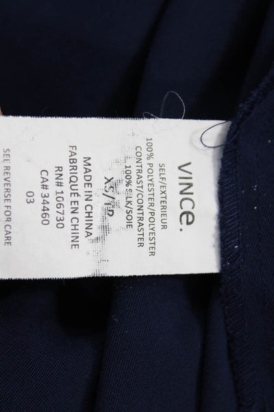 Vince Womens Shift Shirt Dress Dark Blue High Neck Button Short Sleeve Size XS