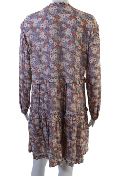 Rails Womens Floral V-Neck Long Sleeve Shirt Dress Blue Rayon Size S