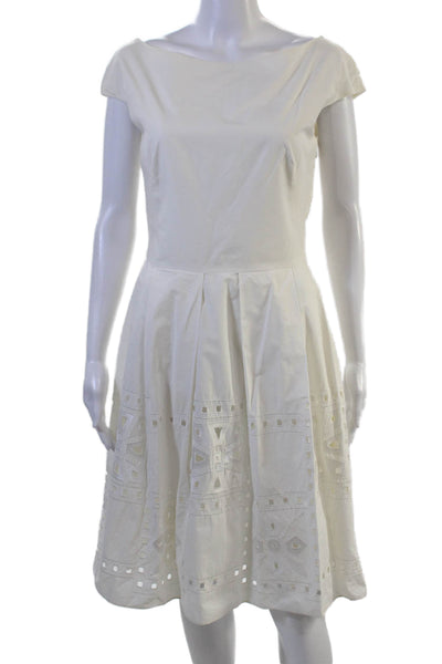 Lela Rose Women A-Line Fit & Flare White Cotton Knee-Length Dress Size 4