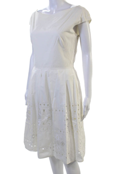 Lela Rose Women A-Line Fit & Flare White Cotton Knee-Length Dress Size 4