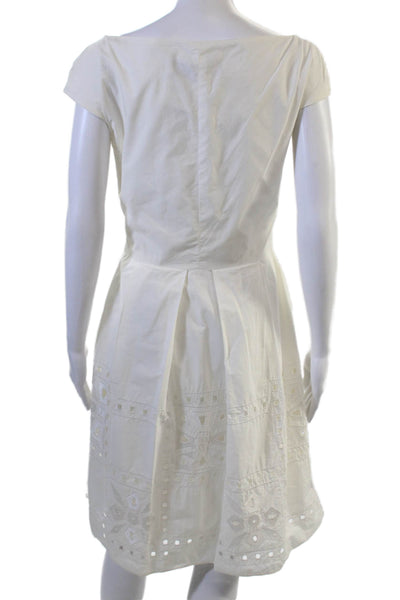 Lela Rose Women A-Line Fit & Flare White Cotton Knee-Length Dress Size 4