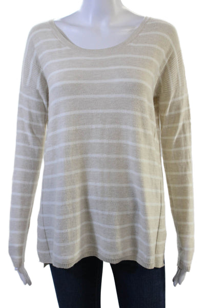 Soft Joie Women Beige Striped Pullover Sweater Round Neck Long Sleeve Size S