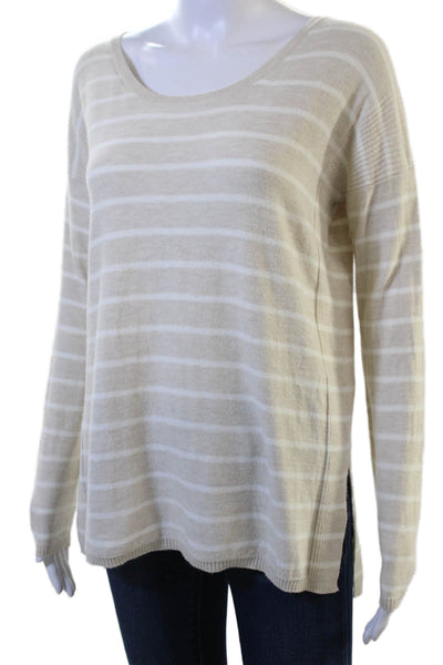 Soft Joie Women Beige Striped Pullover Sweater Round Neck Long Sleeve Size S