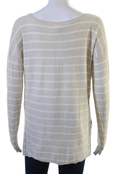 Soft Joie Women Beige Striped Pullover Sweater Round Neck Long Sleeve Size S