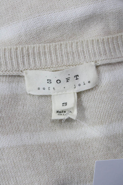 Soft Joie Women Beige Striped Pullover Sweater Round Neck Long Sleeve Size S