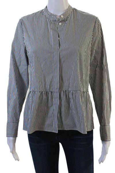 J Crew Womens Striped High Neck Button Front Blouse Black Size 6