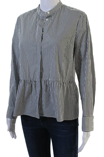 J Crew Womens Striped High Neck Button Front Blouse Black Size 6