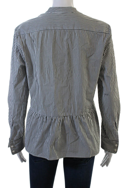 J Crew Womens Striped High Neck Button Front Blouse Black Size 6