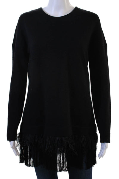 Lela Rose Women Black Wool Blend Crew Neck Pullover Long Sleeve Size M