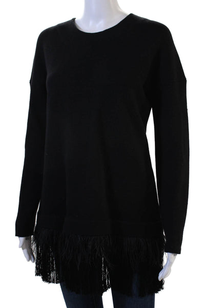 Lela Rose Women Black Wool Blend Crew Neck Pullover Long Sleeve Size M