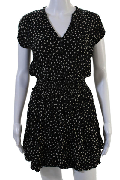 Rails Womens Mini Dress Black Polka Dot V Neck Button Short Sleeve Size XS
