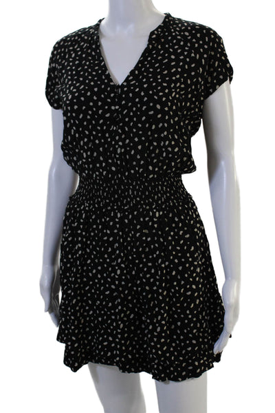 Rails Womens Mini Dress Black Polka Dot V Neck Button Short Sleeve Size XS