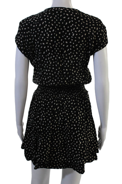 Rails Womens Mini Dress Black Polka Dot V Neck Button Short Sleeve Size XS
