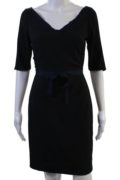 Elie Tahari Womens Sheath Dress Black V-Neck 3/4 Sleeve Knee Length Size 0