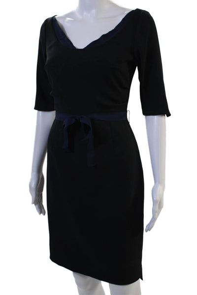 Elie Tahari Womens Sheath Dress Black V-Neck 3/4 Sleeve Knee Length Size 0