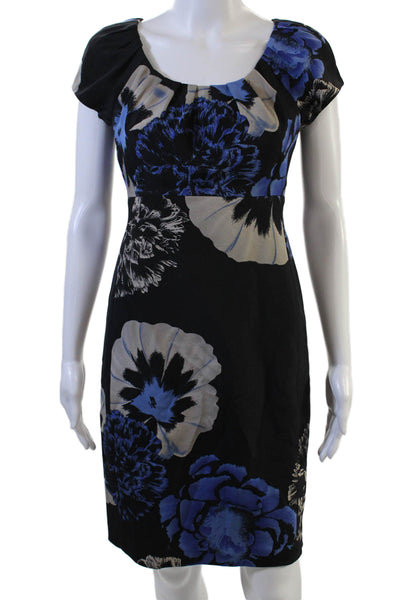 Elie Tahari Women Sheath Black Dress Short Sleeve Silk Size S