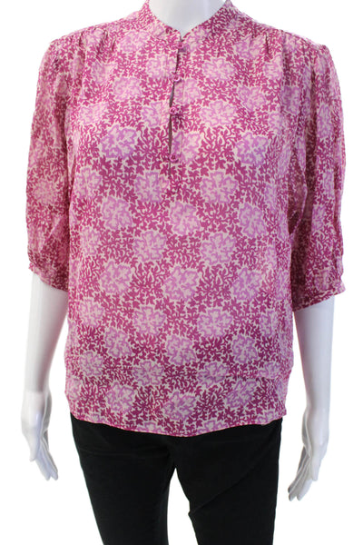 Vanessa Bruno Womens Pink Floral High Neck Tunic 3/4 Sleeve Size S