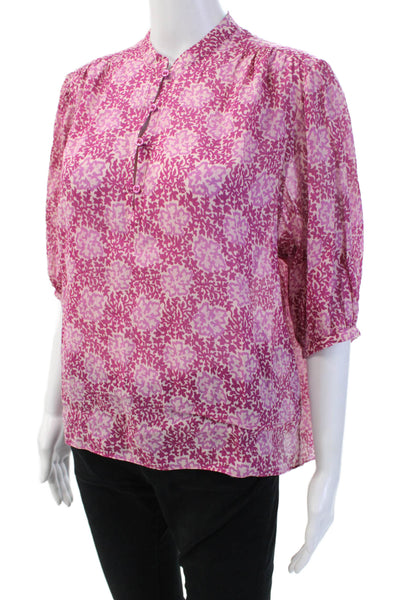 Vanessa Bruno Womens Pink Floral High Neck Tunic 3/4 Sleeve Size S