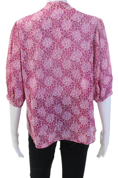 Vanessa Bruno Womens Pink Floral High Neck Tunic 3/4 Sleeve Size S