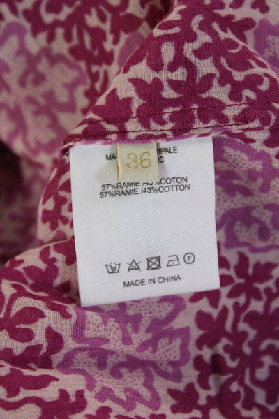 Vanessa Bruno Womens Pink Floral High Neck Tunic 3/4 Sleeve Size S