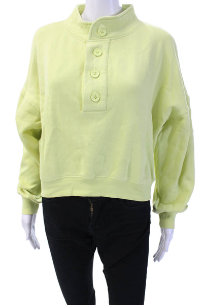 The Westside Womens Henley Sweatshirt Yellow 100% Cotton Mock Neck Size S