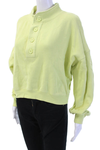 The Westside Womens Henley Sweatshirt Yellow 100% Cotton Mock Neck Size S