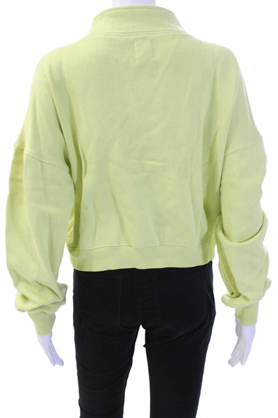 The Westside Womens Henley Sweatshirt Yellow 100% Cotton Mock Neck Size S