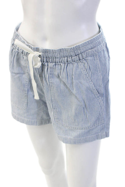 Point Sur Unisex Chino Striped Blue Cotton Drawstring Shorts Size XS