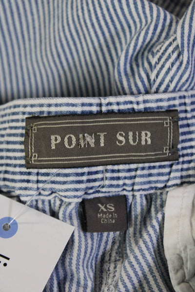 Point Sur Unisex Chino Striped Blue Cotton Drawstring Shorts Size XS
