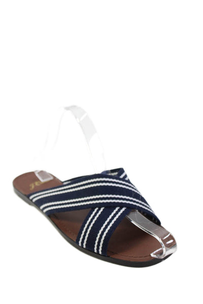 J Crew Womens Open Toe Slip On Stripe Casual Flat Sandals Navy Size 7.5
