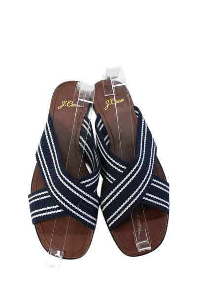 J Crew Womens Open Toe Slip On Stripe Casual Flat Sandals Navy Size 7.5