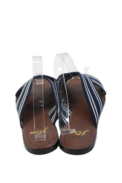 J Crew Womens Open Toe Slip On Stripe Casual Flat Sandals Navy Size 7.5
