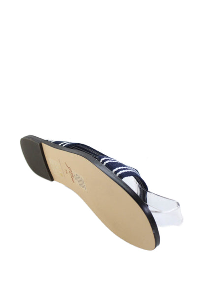 J Crew Womens Open Toe Slip On Stripe Casual Flat Sandals Navy Size 7.5